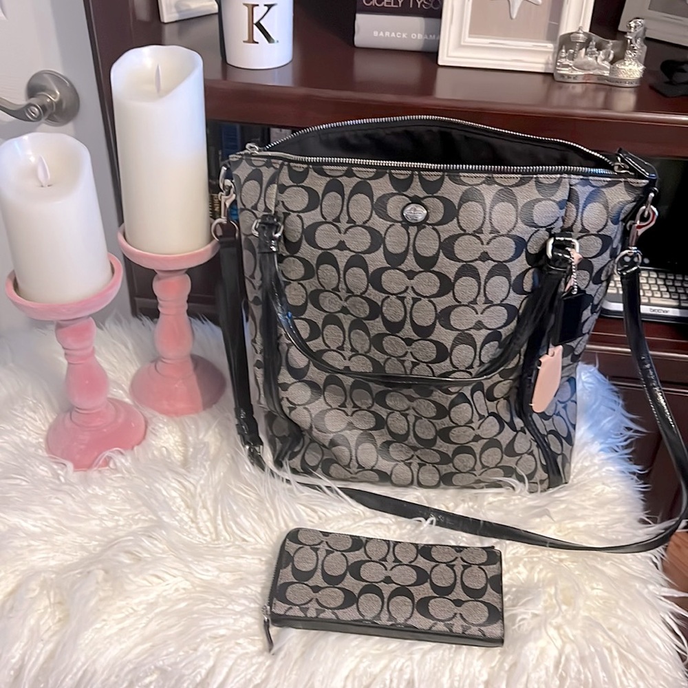 Coach "Peyton'  Signature Shoulder Bag w/ Wallet